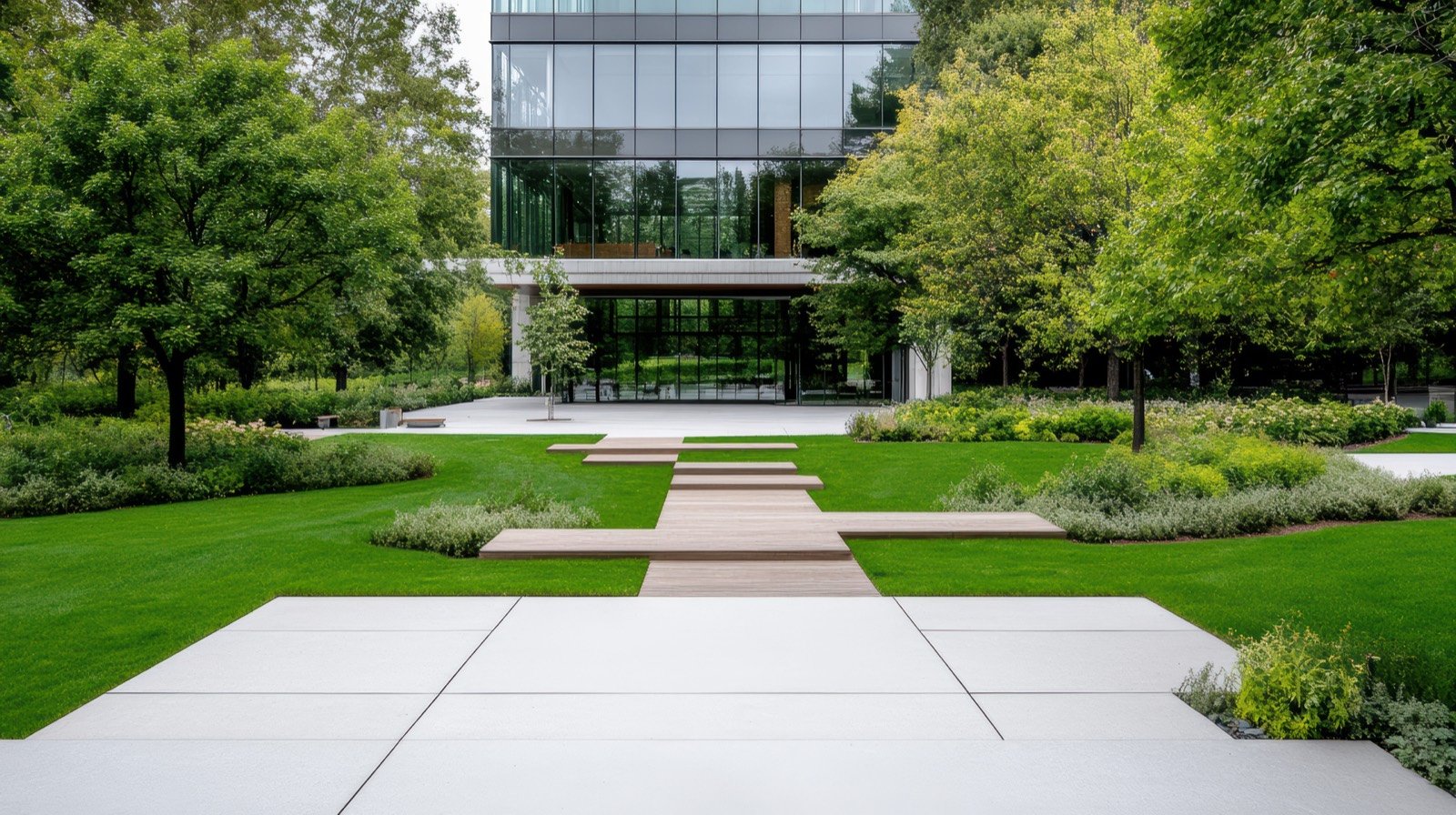 Large multi-building commercial property with turf landscaping